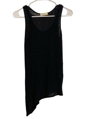 STARKX Black Crinkle Linen Tank Top Asymmetric Hemline‎